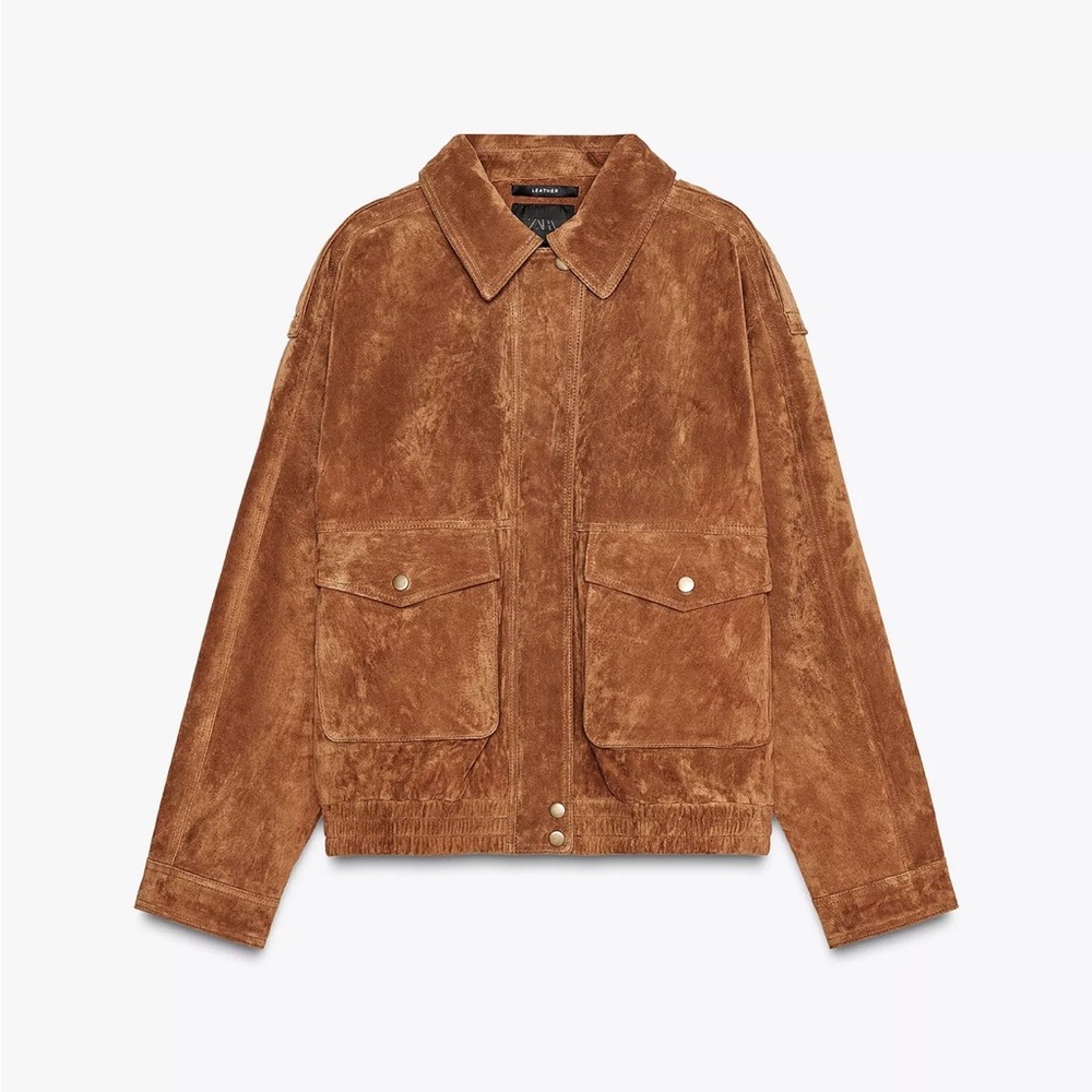 Zara Brown Suede Bomber Jacket